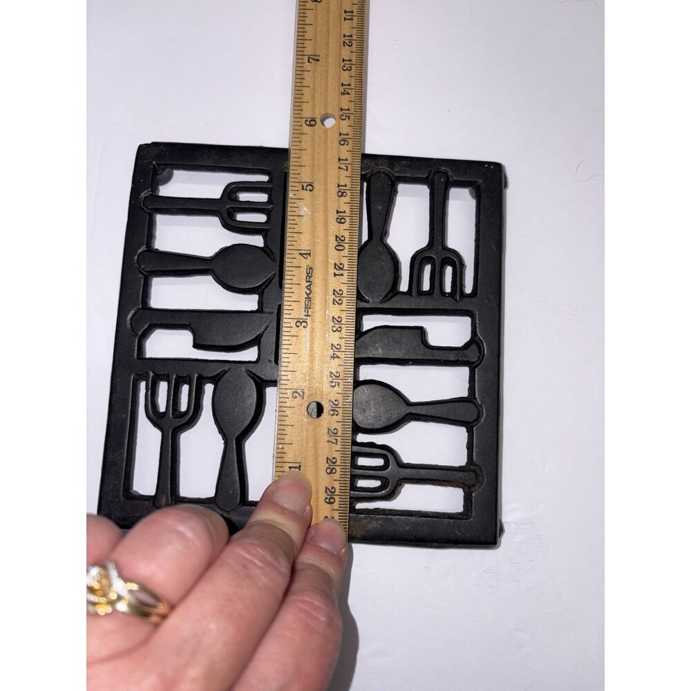 Vintage Cast Iron Farmhouse Trivet Fork Spoon Knife Cottage core Farmhouse - Picture 3 of 4